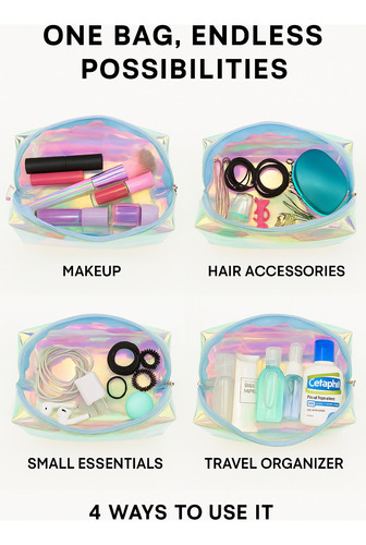 Cosmetiquera Impermeable Neceseres Maquillaje Transparente Holografico Liso