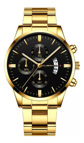 Relógio Masculino Dourado Black Motion Aço Inox Quartz Preto