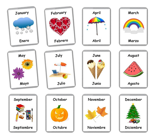 Tarjetas Flash Bilinges En Inglés Español | Tarjetas Flash L
