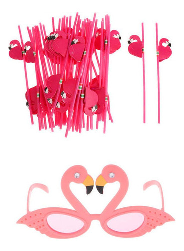 Copas De Cóctel Flamingo Y 25 Pajitas Hawaianas [u]