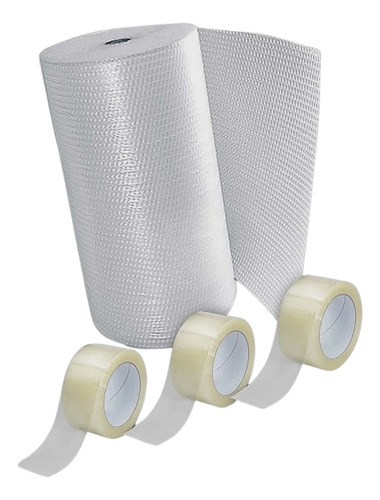 Rollo De Burbujas Plásticas Stendy 50cmx50mts Pluri Bol Con 3 Cintas De Embalar Transparente 48x100 Mts