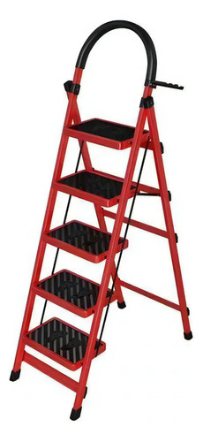 Escalera 5 Peldaño Escalones Plegable Antideslizante - Mli Color Rojo