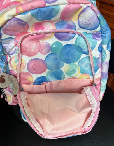 Mochila Kipling Class Room Original Rosa Con Burbujas De Colores Estampado (Usado)