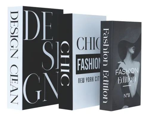 Kit 3 Livros Fake Decoraçao Caixas Porta Objeto Decorativo Cor Fashion
