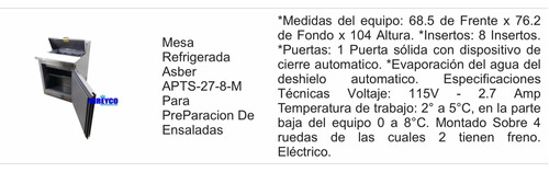 Mesa Refrigerada Asber Apts-27-8-m Para Preparación De Ensal