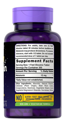Imagen 2 de 4 de Carlyle Melatonina 12 Mg De Disolución Rápida 300 Tabletas, Ayuda A Fomentar Hábito De Descanso, Sabor Natural A Bayas, Probado En Laboratorio, Ingredientes De Confianza, Calidad Superior, Vegetariano