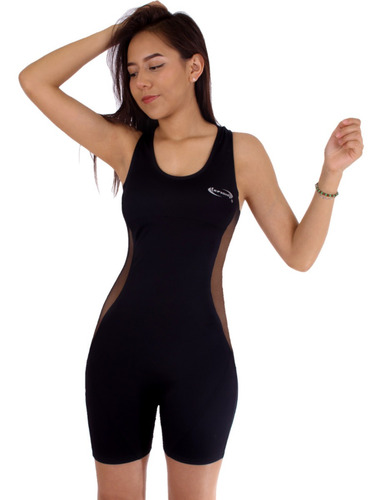 Traje De Baño Natacion Mujer Con Transparencia Lateral