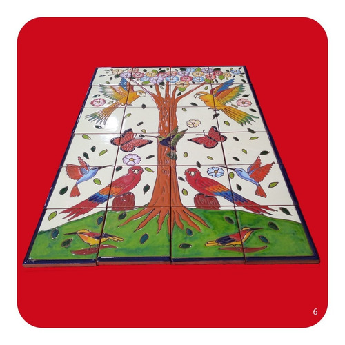 Imagen 3 de 3 de Mural Retablo Talavera Poblana Árbol Primavera 65x43 Cm M6