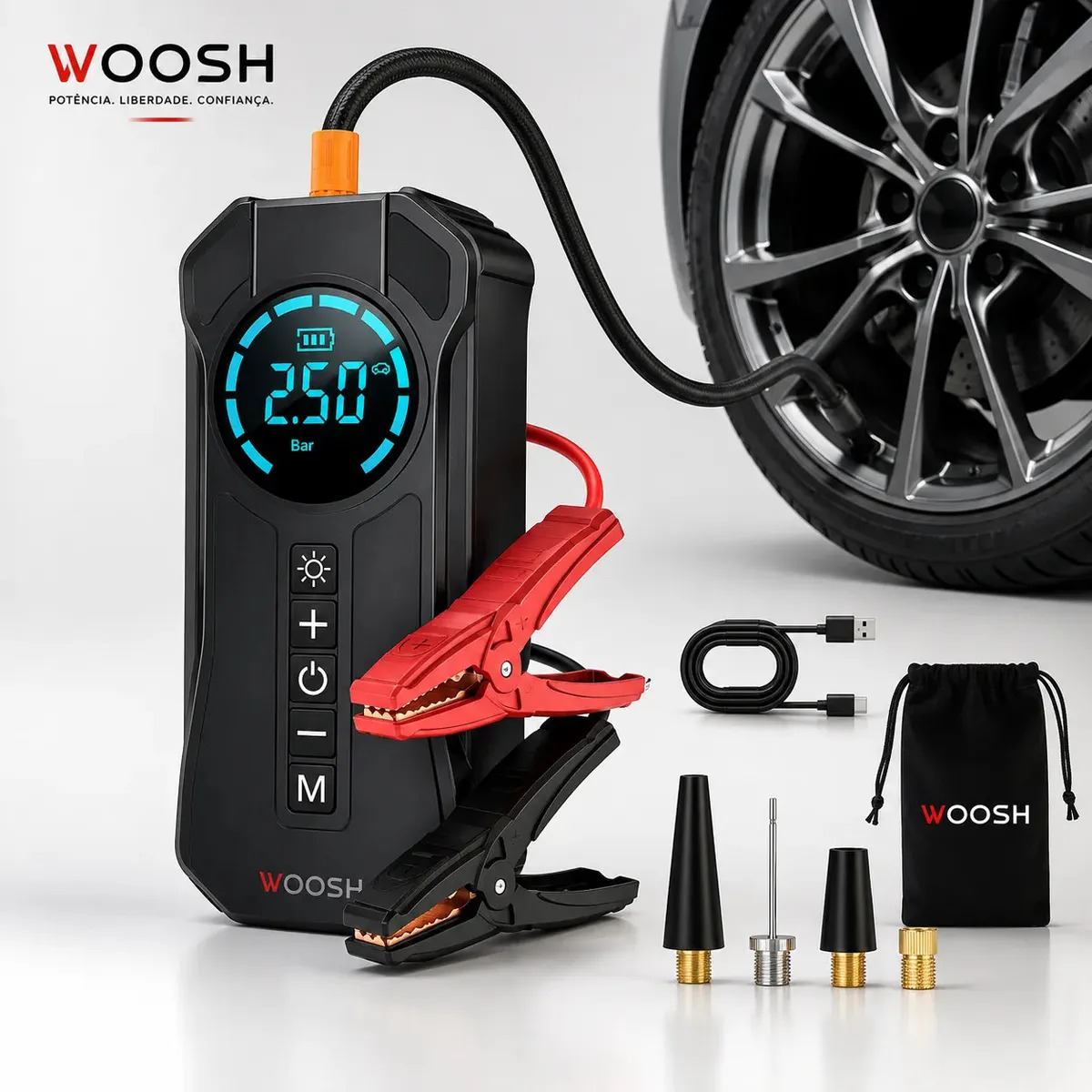 Auxiliar Partida Bateria Compressor Ar Emergência Portátil Auxiliar De Partida Bateria Veicular Com Compressor De Ar, Portátil Compressor Ar 10000mah Veicular Woosh