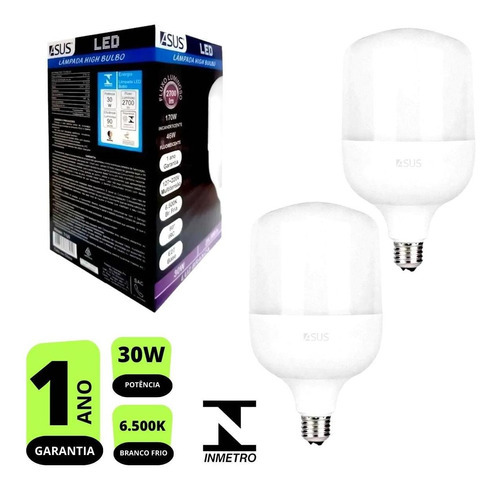 Kit 2x Lâmpadas Led Bulbo 30w Branca Fria 6.500k E27 Bivolt Cor da luz Branco-frio 110V/220V