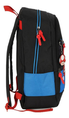 Mochila De Costas Super Mario Com Chaveiro Toad Luxcel Cor Azul