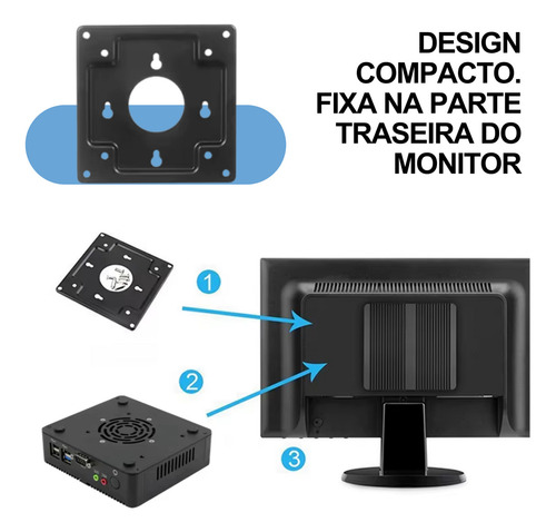 Mini Pc Industrial 3d X | Intel Celeron N2840, 8gb Ddr3, 120gb Com Adaptador Wi-fi Dual Band E Bluetooth 5.0 + Suporte Vesa - Ideal Para Automação, Vigilância E Indústrias