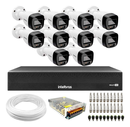 10x Câmeras Intelbras Vhd 1220b Full Color, Dvr Mhdx 1016c