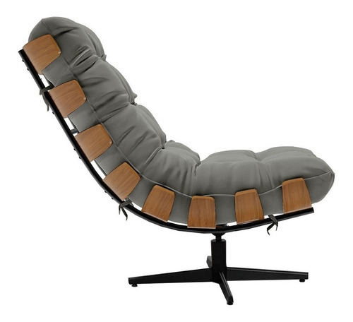 Poltrona Giratória Costela Suede Grafite Base Cromada Preto