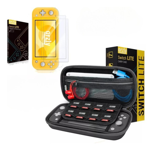 Nintendo Swicth Lite Kit Funda + Vidrio Templado Orzly Pantalla Accesorios Protector Antigolpes