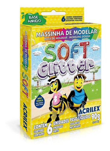 Massinha De Modelar Com Glitter Escolar Infantil 6 Cores