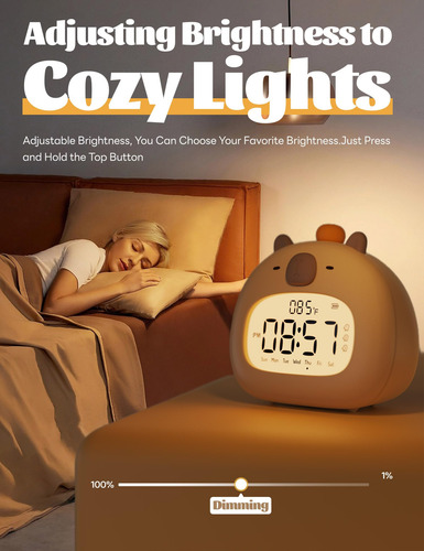 Reloj Despertador Wanidea Cute Capybara Para Niños Con Tempo