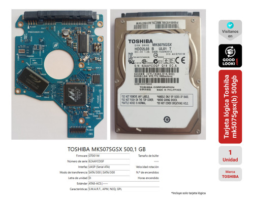 Tarjeta Lógica Para Disco Duro Toshiba Mk5075gsx(b) 500gb