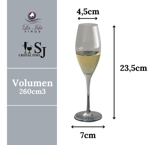 Imagen 3 de 10 de Copa Champagne De Cristal Dalia - 260ml. Linea Selecta