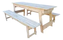 Comprar Mesa Plegable + 2 Bancos Madera Pino Quincho 180cm