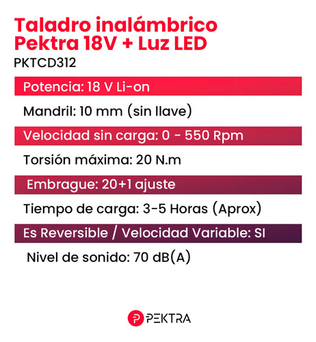 Furadeira de fenda sem fio Pektra PKTCD312 10mm + acessório