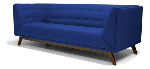 Sofá 210cm 3 Lugares Dante Veludo C-170 Azul - Domi Desenho do tecido Liso