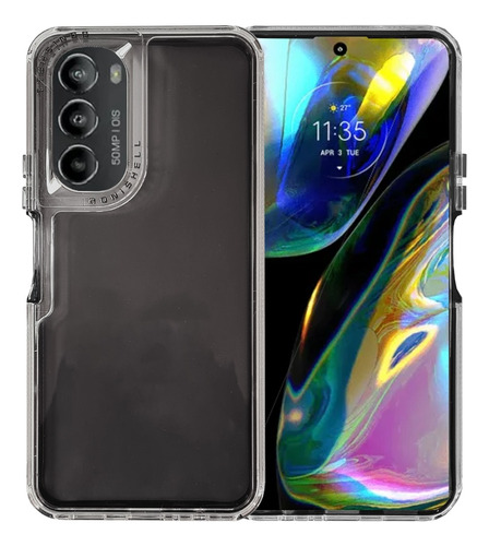 Funda Doble Capa Uso Rudo Rainbow Traslúcido Para Moto G52