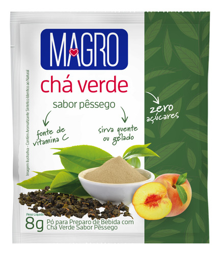 Chá Verde Sabor Pêssego Zero Açúcares Magro 8g Caixa Com 15