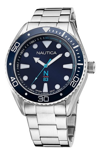 Reloj Nautica Finn World Diver Modelo: Napfwf118 Color de la correa Plata Color del fondo Azul navy