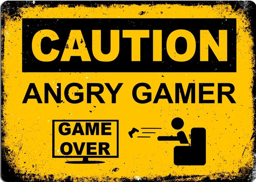 Cartel Chapa Vintage 20x30 Cm Game Over! Caution Angry Gamer