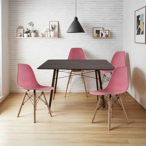 Mesa Rectangular 120x80 Nogal 4 Sillas Jm-1618 Oslo Rosa