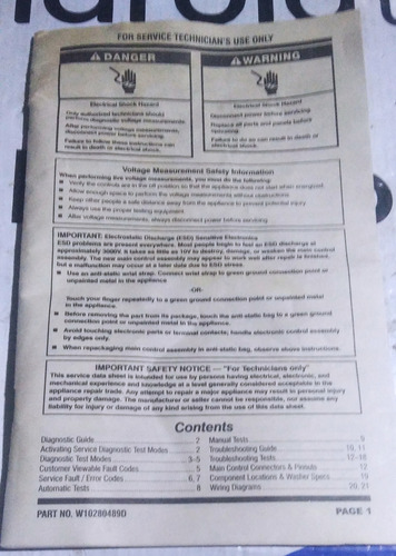 Manual De Servicio Lavadora Whirlpool Mod: 7ewtw1300ym0