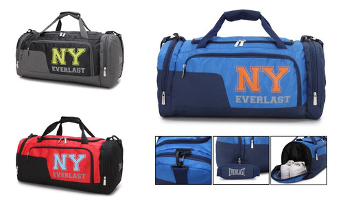 Imagen 3 de 6 de Bolso Everlast Deportivo Viaje Urbano Gym Reforzado Cierres