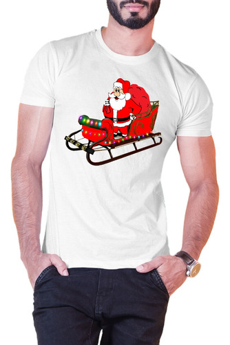 Playera Navideña Santa Claus Saco Con Regalos Trineo Familia