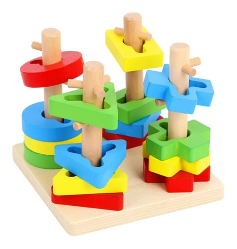 Juego Bloque Encaje Madera Figuras Geométricas  Niños