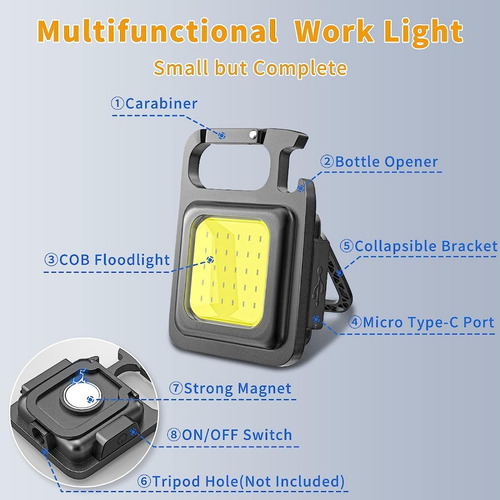 Mini Led Portátil Llavero Linterna Multifunción De Bolsillo