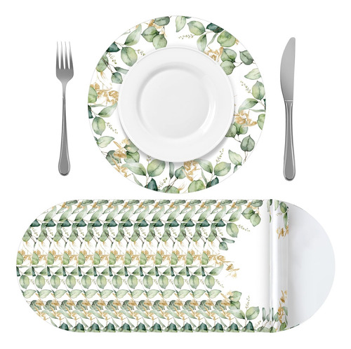 Zhehao 100 Pack Round Eucalyptus Leaves Paper Placemats 12