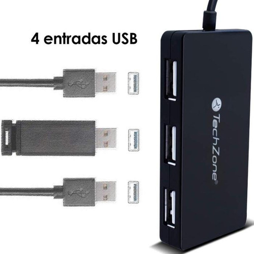 Imagen 2 de 4 de Concentrador Hub Multi Puerto Usb 4 Puertos Usb 2.0 Techzo