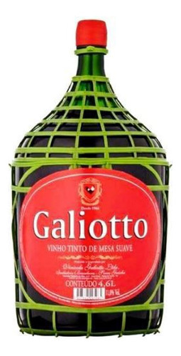 Vinho Galiotto 4.6 Litros Tinto Suave No Garrafão- Kit 2un