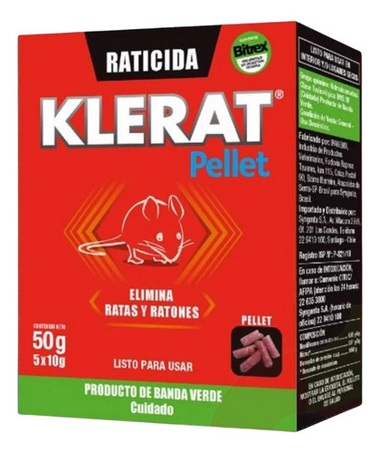 Raticida En Pellets 50grs Klerat