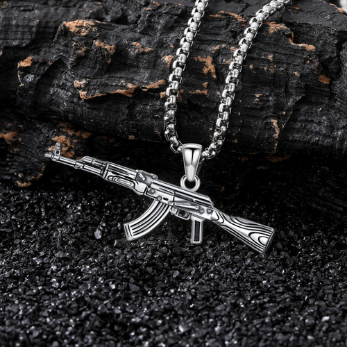 Lattd Gun Necklace Collar Con Colgante De Pistola De Plata D