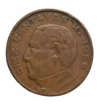 Moneda Diez Centavos Benito Juárez 1956 Bronce (Usado)