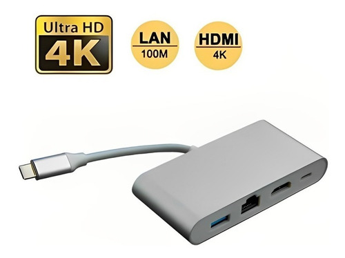 Convertidor Tipo C 3.1 A Hdmi Rj45 Usb 3.0 Usb Tipo C 4 En 1