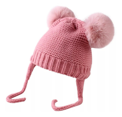 Gorro Bebé Doble Pompom Niño Niña Lana 4 Meses A 4 Años 