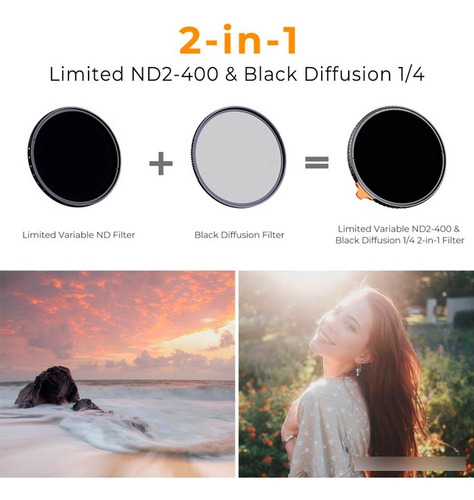 Filtro K&f Concept Black Mist 1/4 + Nd2-400 82mm Kf01.2024