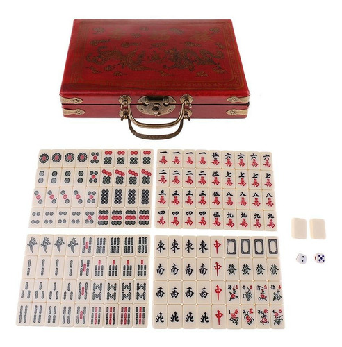 gen¨¦rico Sharplace Mahjong Juego Chino Antiguo Conjunto con Caja de Madera 