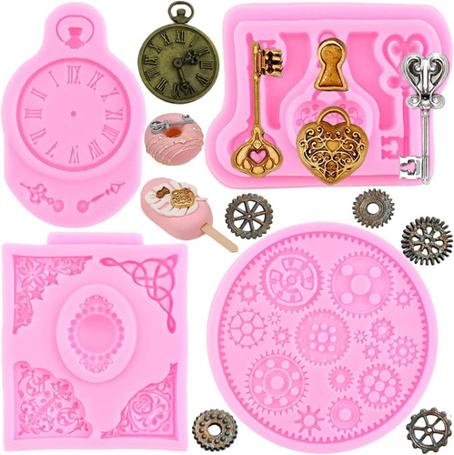 4pcs Molde De Silicone Engranaje Steampunk Fondant Reloj