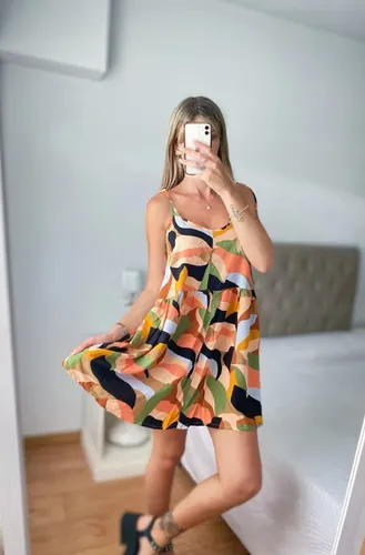 Vestido Corto De Fibrana Para Mujer Estampado