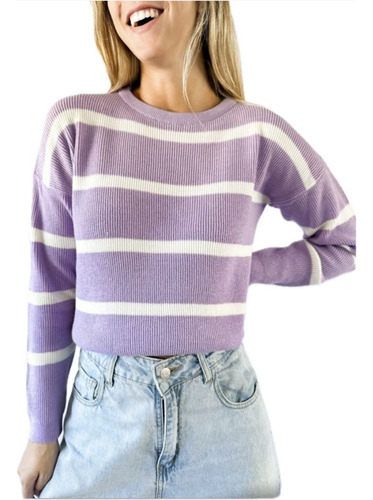 Sweater Lulyna Punto Ingles Rayado Mujer Tendencia