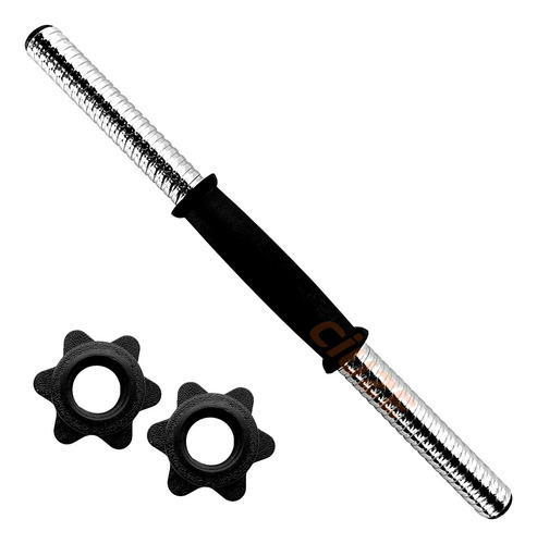 Barra Halter Fitness Tubo 40cm Rosca E Pegada Emborrachada